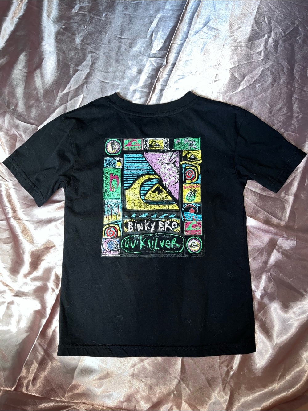 Binky Bro x Quicksilver Kids Black Short-Sleeve Tee with Colorful Chest Patch